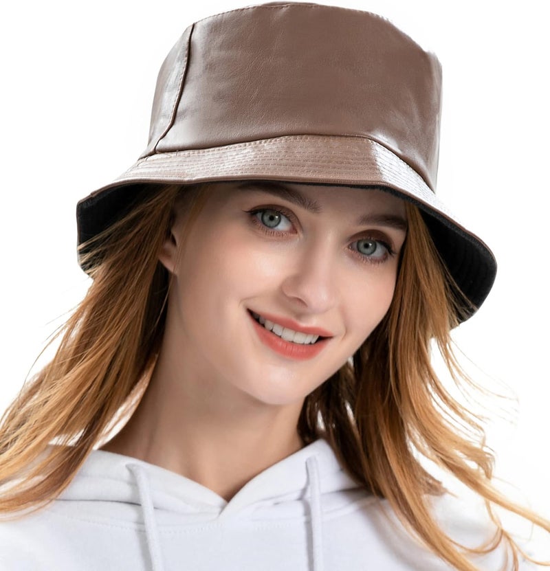 ZLYC Unisex Fashion Bucket Hat PU Leather Rain Hat Waterproof Fishmen Cap - Image 3